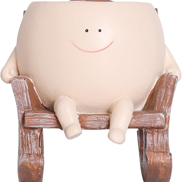 Smily Face Planter Pot Cute Resin Flower Head Planters for Indoor Outdoor Unique Sit Rocking Chair Succulent Pots Father Mother Gift and Appreciation Christmas with Drainage Hole (Large)