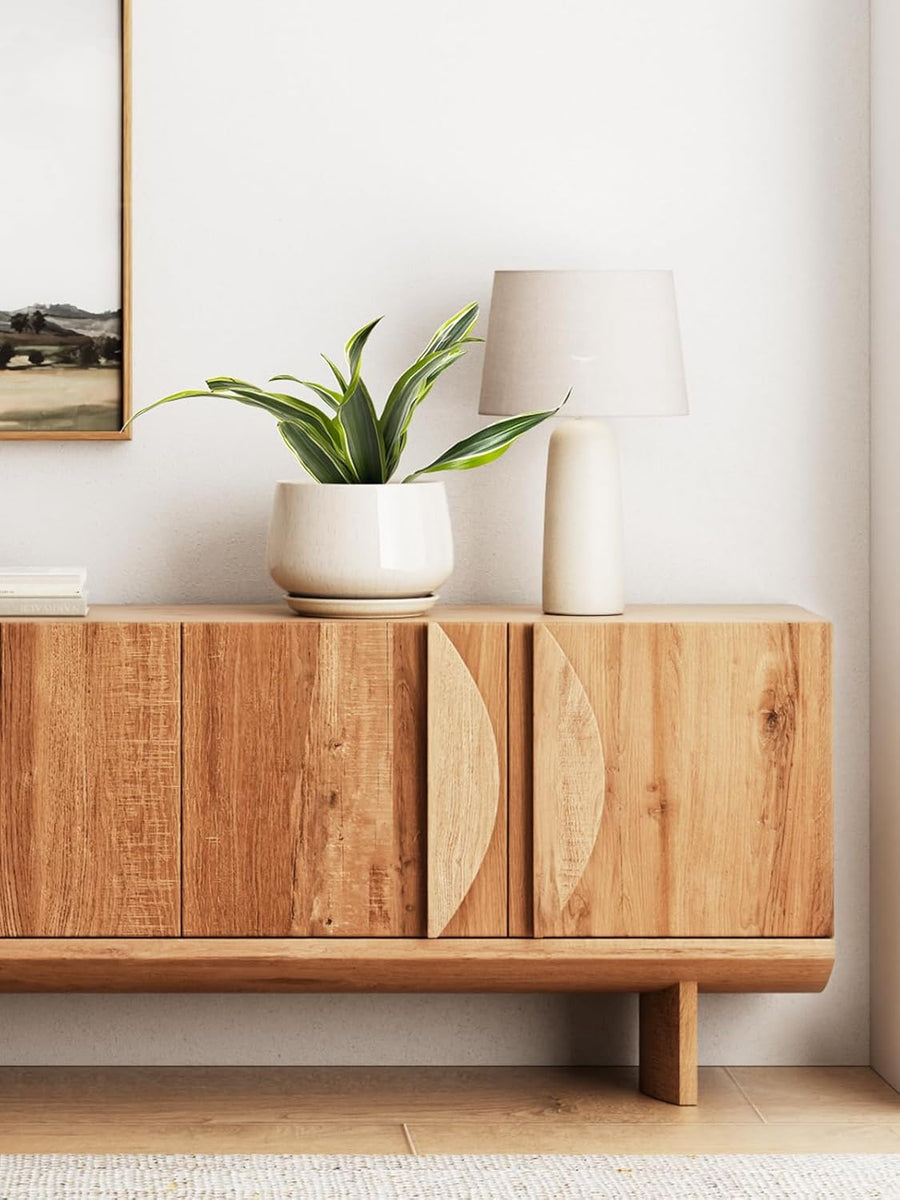 Liorian Ceramic Planter, 10 Inch Plant Pot with Drainage Hole & Saucer – Durable Indoor Planter for Modern Home Decor, Reactive Glaze Beige