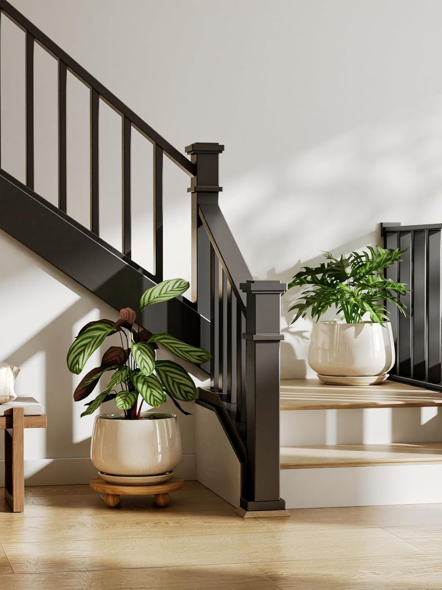 Liorian Ceramic Planter, 10 Inch Plant Pot with Drainage Hole & Saucer – Durable Indoor Planter for Modern Home Decor, Reactive Glaze Beige