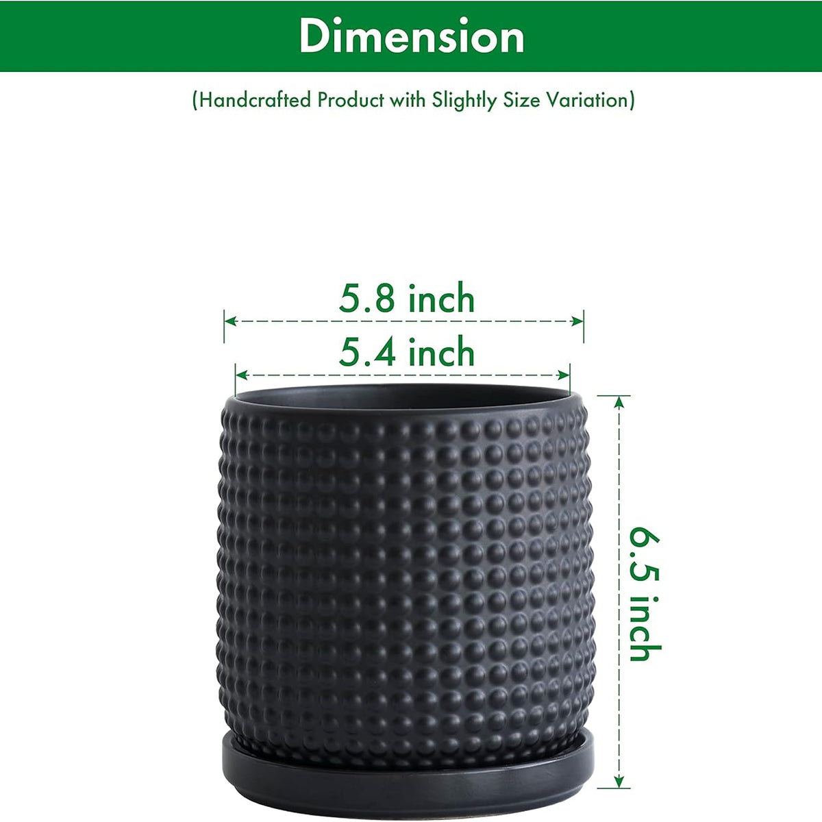 Liorian 6 Inch Ceramic Beaded Stoneware Planter Pot - Flower Pot with Drainage Holes and Saucers for Indoor Succulent Plants or Flowers, Ebony Matte, 27-C-X-6