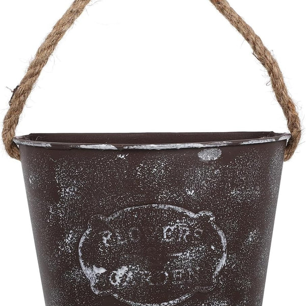 Liorian 2Pcs Wall Hanging Flowerpot Iron Art Planter Rustic Hanging Flower Pot for Indoor Outdoor Garden Patio Home Decor 7.1 X 5.4 X 4.5 Inches