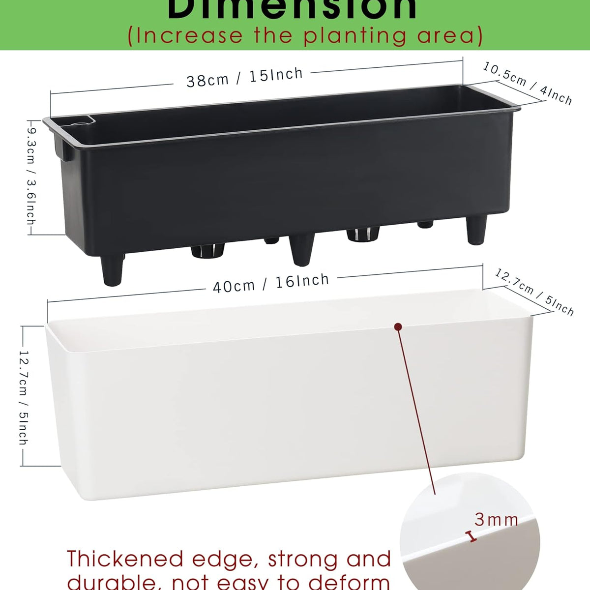 Liorian Elongated Self Watering Planter Pots Window Box 5.5 x 16 inch Indoor Home Garden Modern Decorative Planter Pot for All House Plants Flowers Herbs (White,1-Pack)