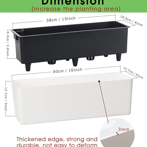 Liorian Elongated Self Watering Planter Pots Window Box 5.5 x 16 inch Indoor Home Garden Modern Decorative Planter Pot for All House Plants Flowers Herbs (White,1-Pack)