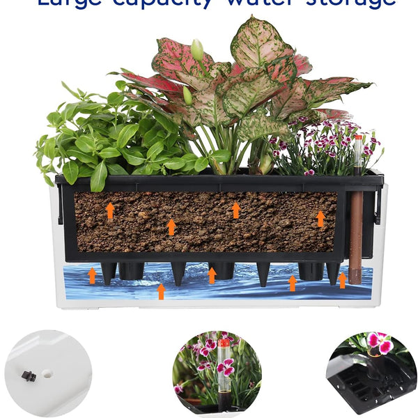 Liorian Elongated Self Watering Planter Pots Window Box 5.5 x 16 inch Indoor Home Garden Modern Decorative Planter Pot for All House Plants Flowers Herbs (White,1-Pack)