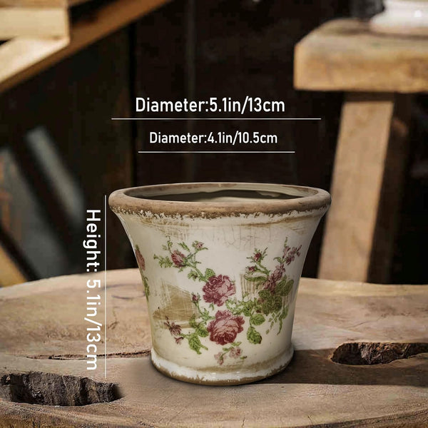 Liorian American Country Retro Ceramic Flowerpot, Ice Crack Glaze Ceramic Flower Pot，Suitable for Decorative Artwork for Offices, Homes, Hotels, Restaurants, etc. (Pink and Green)