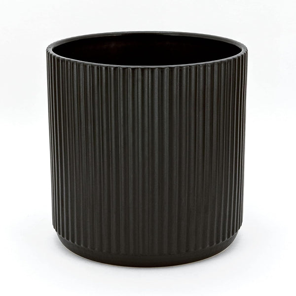 Liorian Basics Fluted Round Ceramic Planter, 8-inch, Black