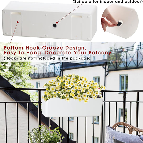 Liorian Elongated Self Watering Planter Pots Window Box 5.5 x 16 inch Indoor Home Garden Modern Decorative Planter Pot for All House Plants Flowers Herbs (White,1-Pack)