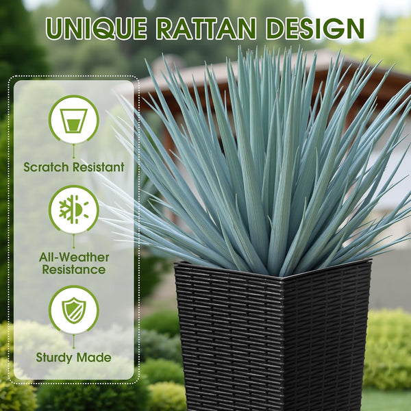 Liorian Resin Tall Planters for Outdoor Plants Set of 2, Large Taper Outdoor Planter Pots with 4 Drainage Holes, Flower Pots Modern Decor for Porch, Patio, Backyard, Home Garden (Black, 24")