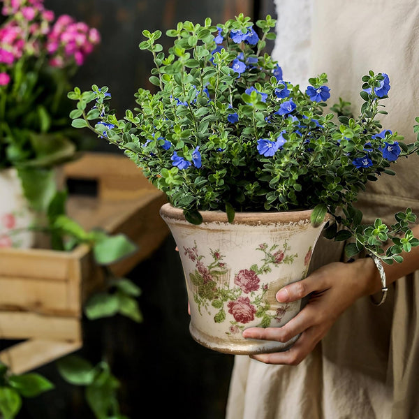 Liorian American Country Retro Ceramic Flowerpot, Ice Crack Glaze Ceramic Flower Pot，Suitable for Decorative Artwork for Offices, Homes, Hotels, Restaurants, etc. (Pink and Green)