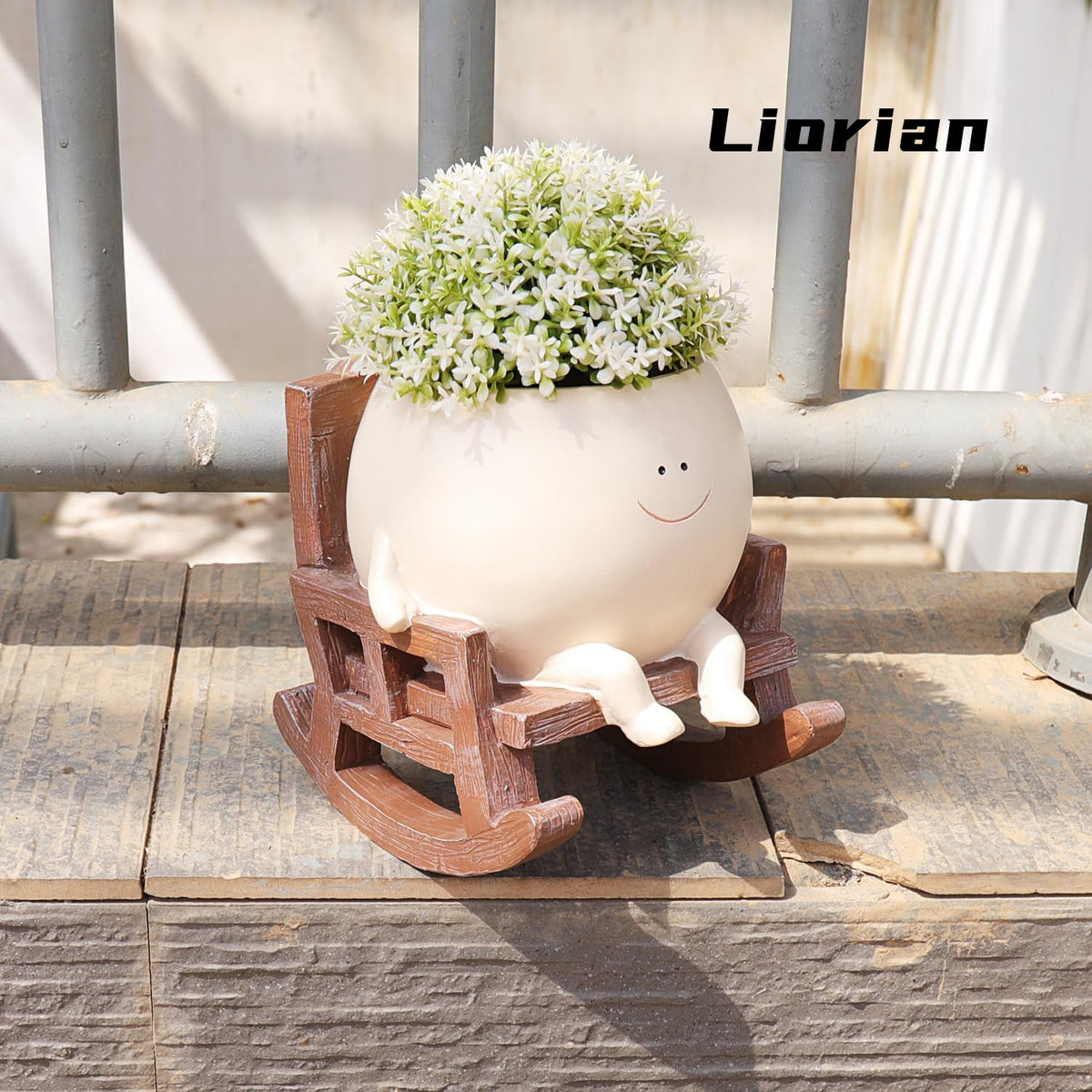 Smily Face Planter Pot Cute Resin Flower Head Planters for Indoor Outdoor Unique Sit Rocking Chair Succulent Pots Father Mother Gift and Appreciation Christmas with Drainage Hole (Large)